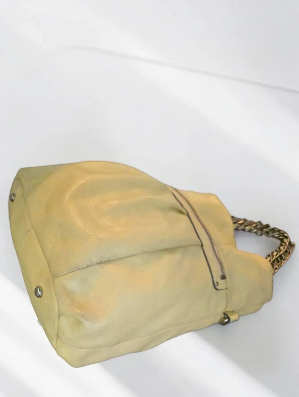 B Makowsky Butter Yellow Leather Hobo Shoulder Bag Chain Handle Y2K Large